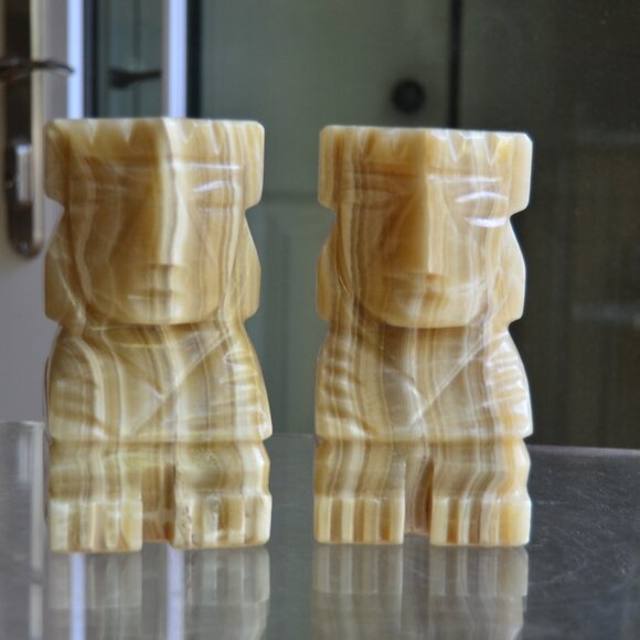 Aztec North American Onyx Aragonite Hand Carved Solid Pair Of Bookends - Picture 5 of 10